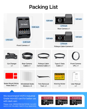 VIOFO A329S 3CH First 4K 30FPS Front+2K Wide 210° FOV Fisheye Cabin+2K Rear Dash Cam with STARVIS 2 Sensor 3-Channel HDR, Support SSD Storage