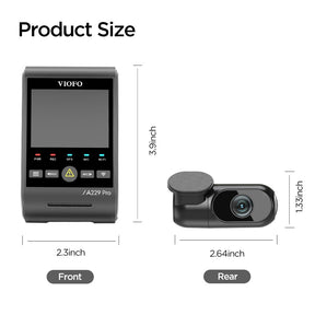 VIOFO A229 Pro 2CH Front and Rear 4K+2K HDR Dual Dash Cam with Sony STARVIS 2 Sensors Super Night Vision Voice Control