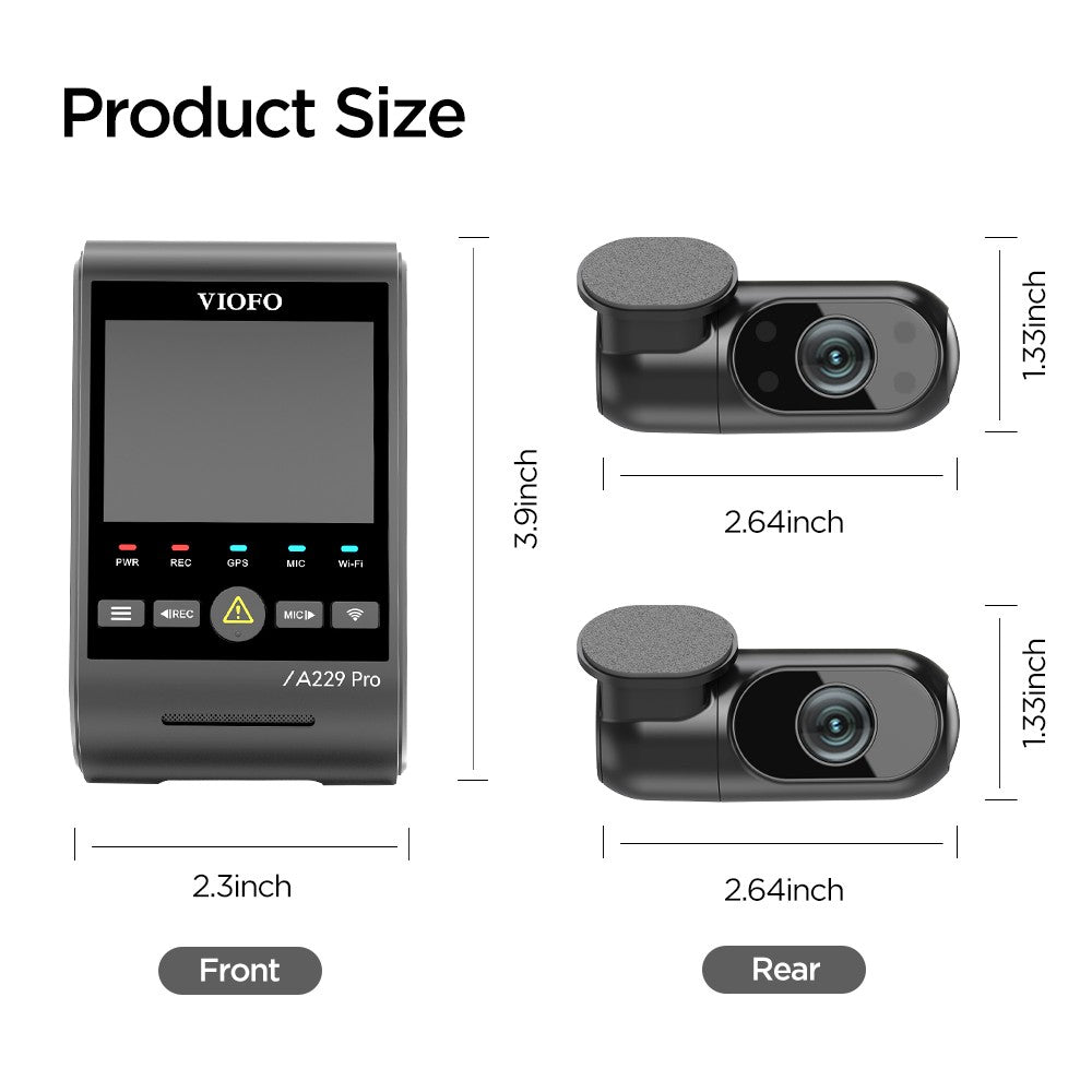 VIOFO A229 Pro 3CH 4K+2K+1080P HDR 3 Channels Car Dash Camera with Sony STARVIS 2 Sensors for Lyft Taxi Ridesharing Drivers
