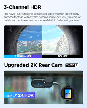 VIOFO A229 Plus 3CH 2K+2K+1080P HDR 5GHz Wi-Fi GPS Voice Control 3 Channel Dash Camera with Dual Sony STARVIS 2 Sensor