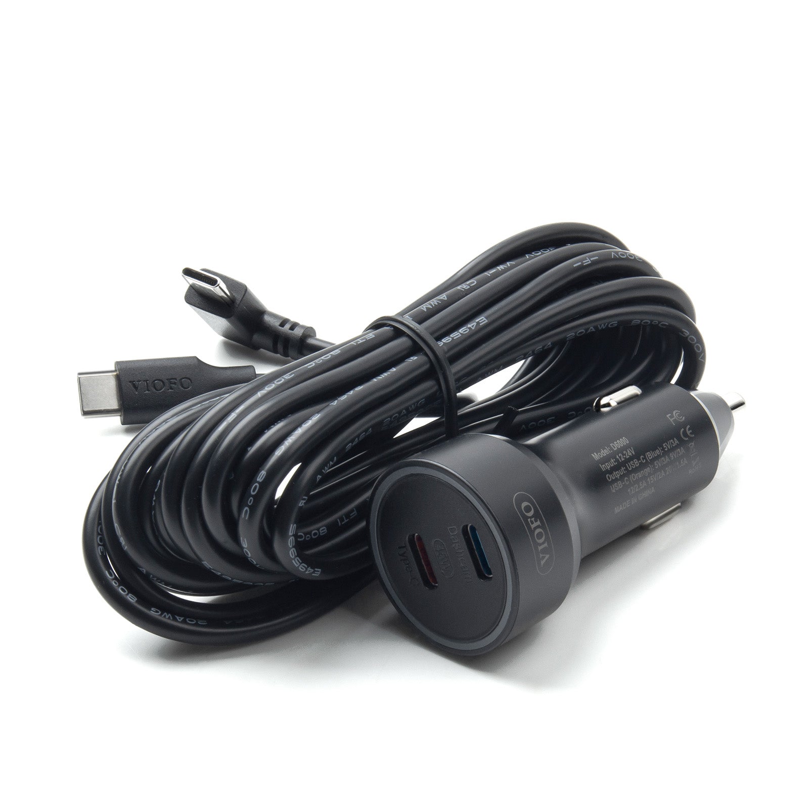VIOFO D6000 Type-C Dual USB Cigarette Car Charger for A329/A329S/A229 Ultra Dashcam