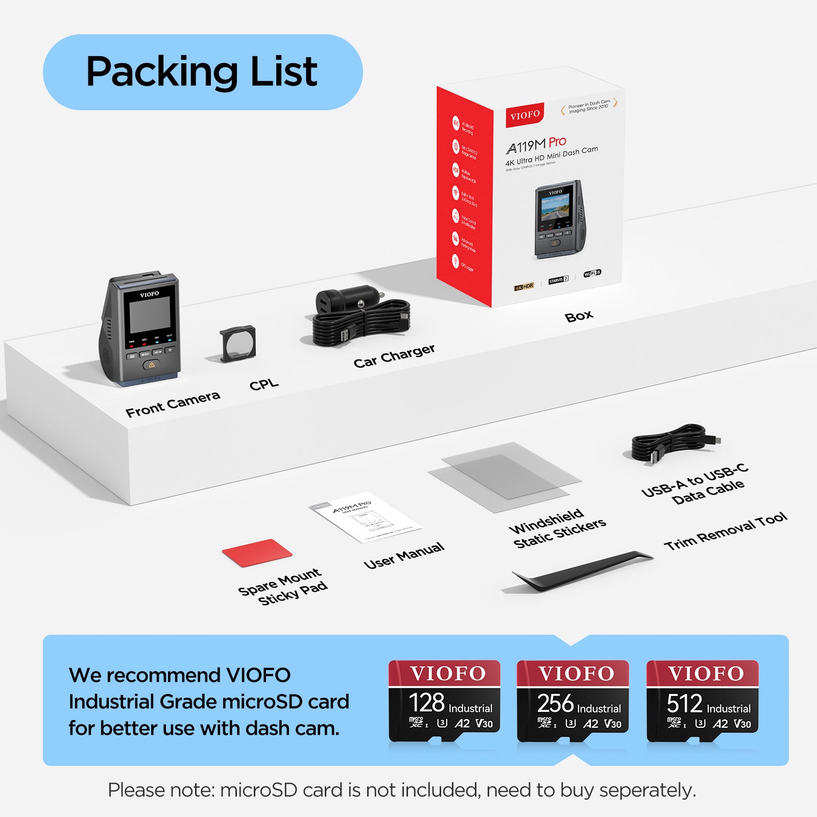 VIOFO A119M Pro 4K HDR Voice Control Dash Camera with Sony STARVIS 2 Sensor, Super Night Vision, Ultra Fast Wi-Fi 6 & Precise GPS