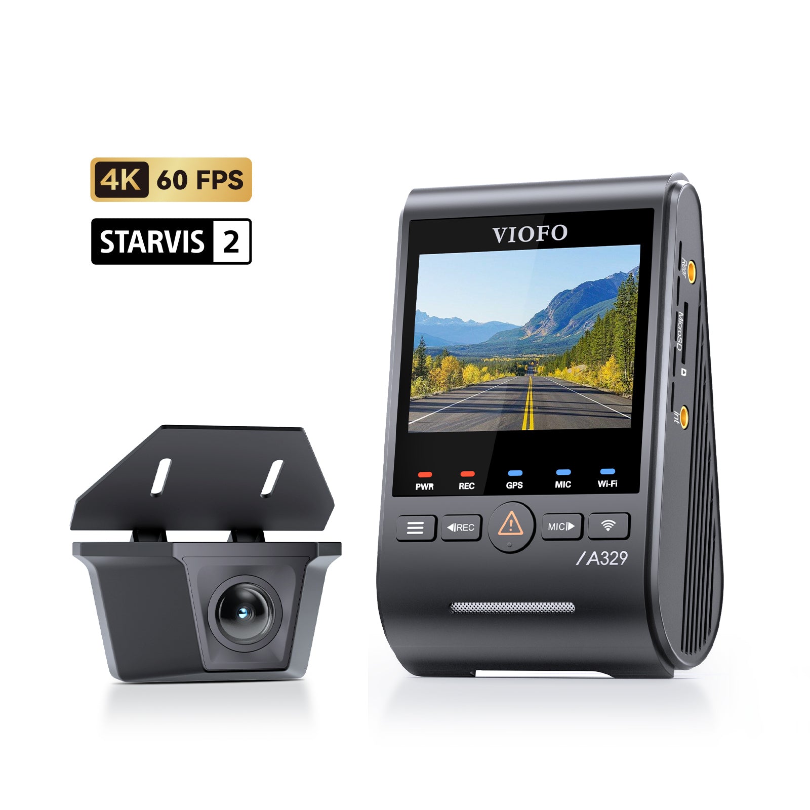 VIOFO A329SW 2CH 4K 60FPS+2K Waterproof Rear Camera with Sony STARVIS 2 Sensor HDR, Support SSD Storage, Cables in Various Lengths for Flexible Installation