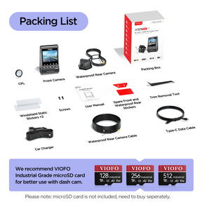 VIOFO A329SW 2CH 4K 60FPS+2K Waterproof Rear Camera with Sony STARVIS 2 Sensor HDR, Support SSD Storage, Cables in Various Lengths for Flexible Installation